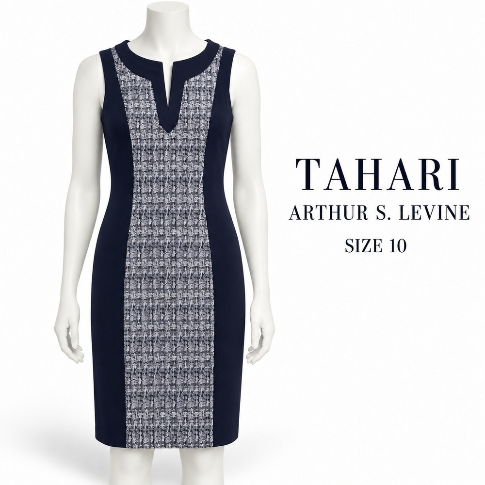 Tahari Arthur S Levine Womens Size 10 Navy Sleeveless Sheath Dress MSRP $150